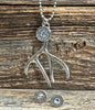 Silver Antler Necklace and Earrings Set